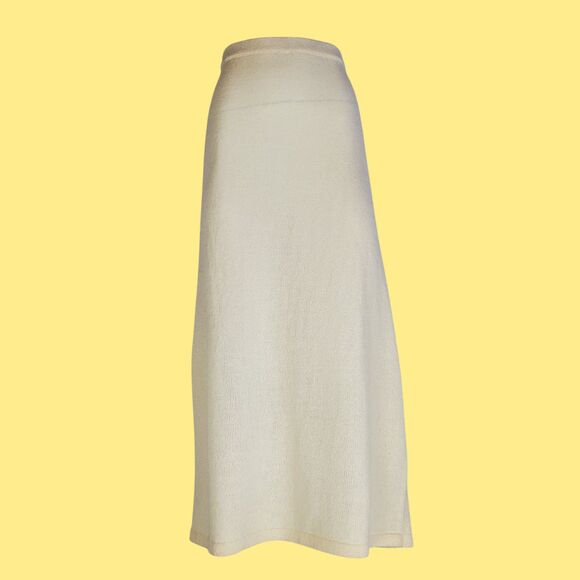 SOLD Vintage 80s Cream Wool Knit Maxi Skirt - Picture 1 of 8